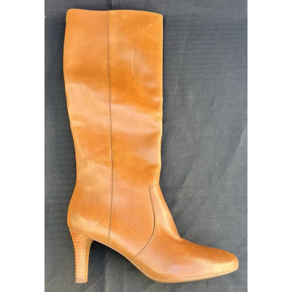 LAUREN RALPH LAUREN Caelynn Burnished Riding Leather Boots Women's Size 7.5 US